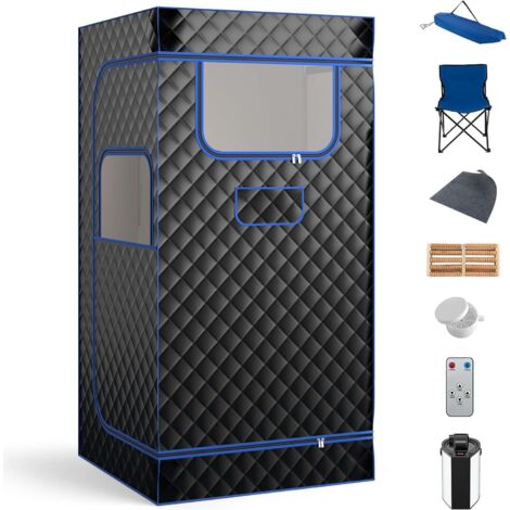 Sauna à Vapeur Portable 3L avec Chaise Pliable pour Tout le Corps, pour 1 Personne avec 9 Niveaux Température Masseur de Pieds Minuterie, Noir