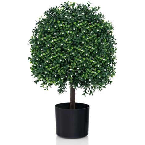 Arbre Topiaire Buis Artificiel 100 Cm Avec 2 Boules - Pot Rempli Ciment Résistant UV