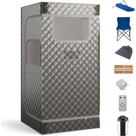 Sauna à Vapeur Portable 3L avec Chaise Pliable pour Tout le Corps, pour 1 Personne avec 9 Niveaux Température Masseur de Pieds Minuterie, Gris