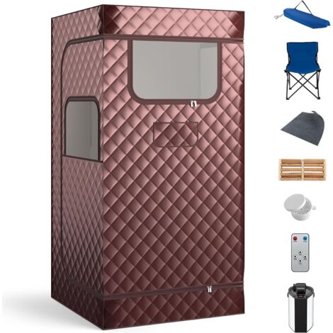Sauna à Vapeur Portable 3L avec Chaise Pliable pour Tout le Corps, pour 1 Personne avec 9 Niveaux Température Masseur de Pieds Minuterie, Café (1/5)