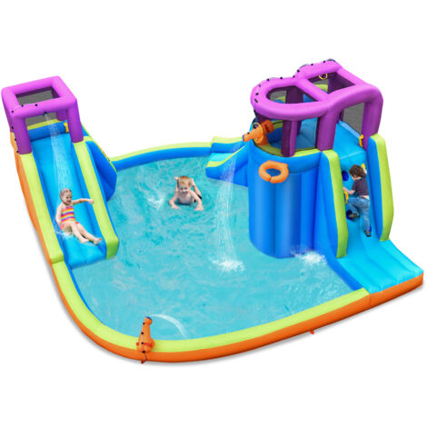 Costway – Château gonflable aquatique avec double toboggan – 4 arroseurs et 2 pistolets à eau – Capacité 159 kg – Dimensions 458 x 440 x 236 cm
