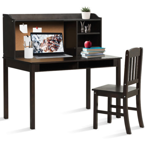 Bureau pour Enfant avec Chaise, Plateau, Tiroirs, Étagères, Tableau d'Affichage en Liège, Station de Bureau pour Chambre, Bureau, Salon, Marron (1/5)