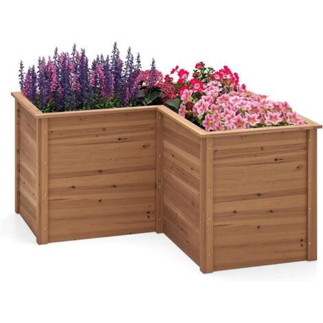 Carré Potager Jardinière en Bois de Sapin Base Ouverte en L, Jardinière Surélevée pour Légumes Fruits, 120 x 120 x 62 cm (Marron) (1/5)