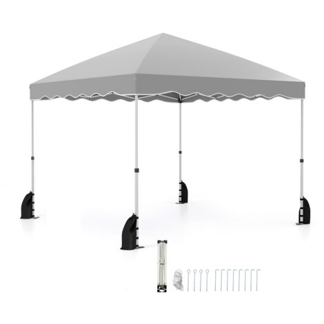 Tonnelle Pliable 3 x 3 M, Tonnelle de Jardin Extérieur Portable avec Sac à Roulettes, 4 Cordes Coupe-vent & 4 Sacs de Sable, Tente de Fête, Gris (1/5)