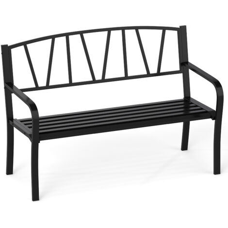 Banc de Jardin en Métal 128 Cm, Banc Moderne avec Lattes pour 2-3 Personnes, Accoudoirs Incurvés et Dossier Minimaliste, Noir (1/5)