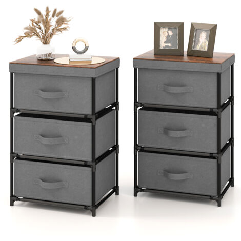Commode 3 Tiroirs en Tissu, Commode Chambre Adulte avec Cadre en Métal, Industriel,20x48x76cm(2, Gris) (1/5)
