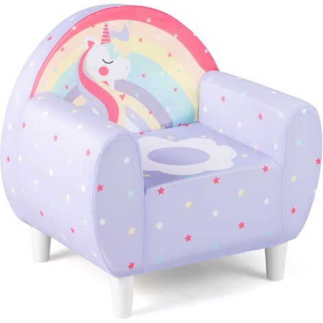 Fauteuil Enfant avec Joli Motif Licorne & Tissu en Spandex, Canapé Chaise Enfant en Mousse avec Dossier & Accoudoir Confortable, Violet. (1/5)