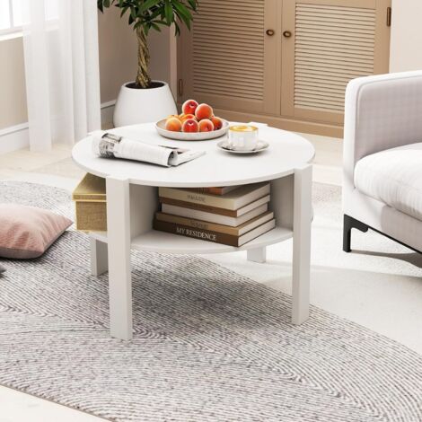 Costway – Table basse ronde 2 niveaux – Fini bois classique – 4 étagères pour rangement – Dimensions 74,5 x 74,5 x 45,5 cm – Surface étanche pour entretien facile (1/5)
