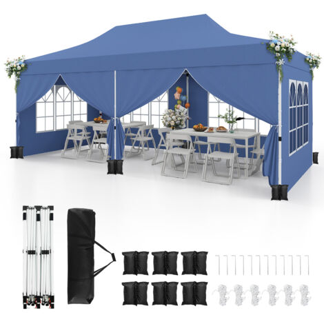 Tonnelle de Jardin 3x6M Tente de Reception avec 6 Parois Latérales Amovibles, Sac de Transport Protection Solaire pour Fête Mariage BBQ, Bleu (1/5)