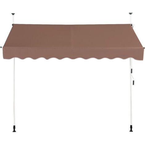 Store Banne Manuel Hauteur Réglable 250 x 200-300CM, Auvent Rétractable 250CM en Aluminium et Tissu Oxford Anti UV, pour Fenêtre, Marron (1/5)