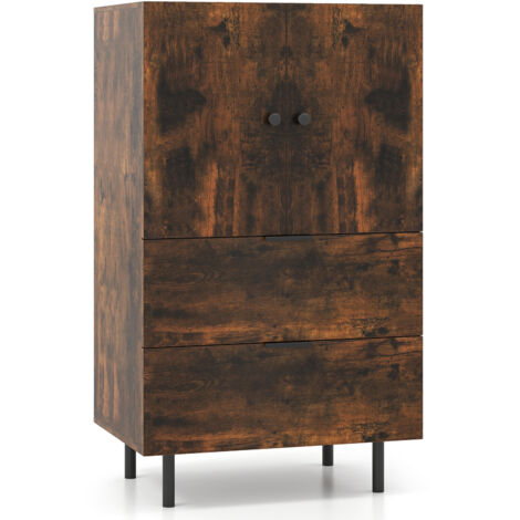 Buffet à 2 Portes avec Tiroirs et Rangement 60 x 41,5 x 102 cm , Meuble Bar sur Pied avec Pieds en Métal, Vitrine pour Salon, Cuisine, Marron (1/5)