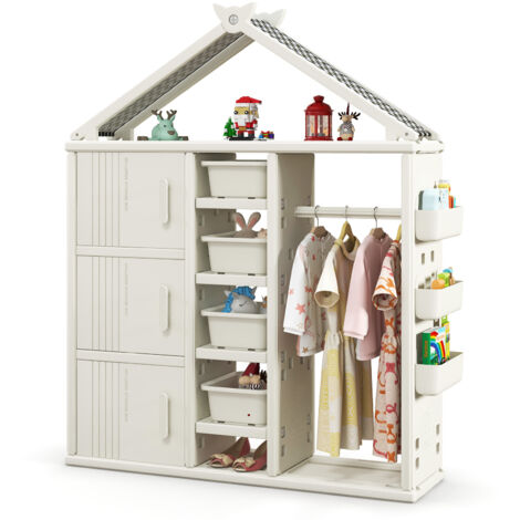 Costway – Bibliothèque enfant 130 x 34 x 156 cm – Organisateur vêtements avec 4 bacs de rangement – HDPE – Pour chambre d'enfants