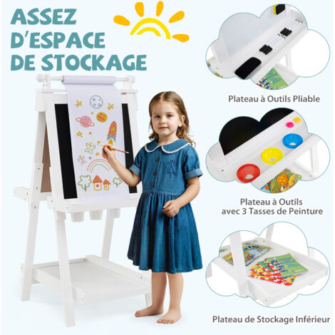 3en1 Chevalet pour Enfants avec Rouleau de Papier Fait Blanc et Noir