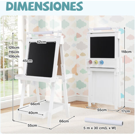 VidaXL Chevalet 2 En 1 Enfant – Tableau Magnétique Blanc Et Tableau Noir, Plateau Et Clips, Accessoires Inclus (Lettres, Chiffres, Craies, Gomme) – 45 X 41 X 94 Cm – Dès 36 Mois