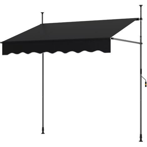 Auvent Rétractable Manuel, 200 x 300 cm (L x H) Réglable en Hauteur, Pare-Soleil Extérieur avec Manivelle, Sans Perçage Noir