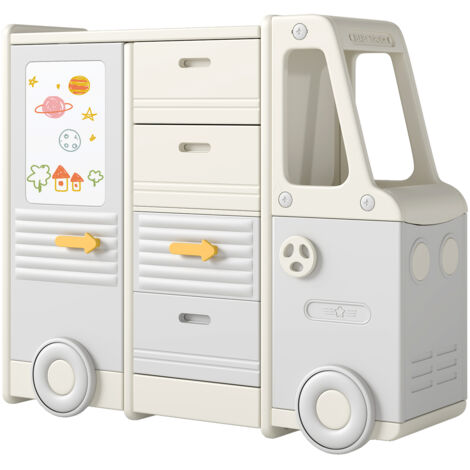 Organisateur de Rangement pour Jouets Enfants, Armoire en Forme de Bus avec 4 Tiroirs Amovibles, pour Salle de Jeux, Classe, Jardin d'Enfants