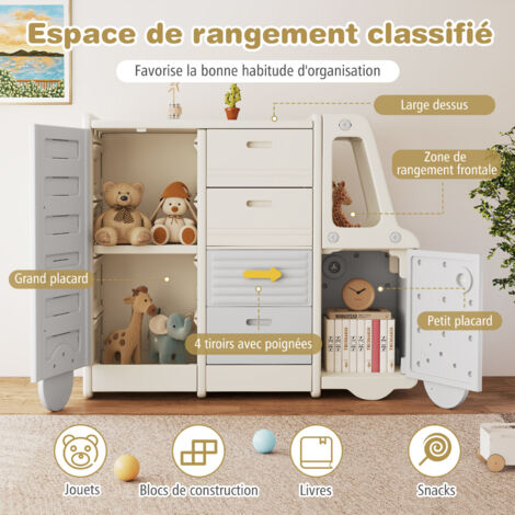Commode Enfant 3 Tiroirs HOMCOM - Meuble Rangement Jouets 56x37x37 Cm, Bleu, Pour Chambre Ou Salle De Jeux
