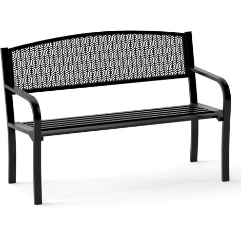 128 CM Banc de Patio en Métal pour 2-3 Personnes avec Accoudoirs Courbés et Dossier Classique, Siège de Style Parc,Noir (1/5)