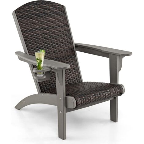 Costway – Chaise Adirondack en HDPE – Siège et dossier rembourrés en rotin – Porte-gobelet rotatif – Charge 150 kg – Confort ergonomique