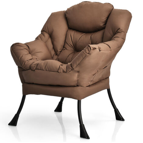 Fauteuil Paresseuse en Tissu Polyester, Chaise Rembourrée avec Accoudoirs et Poche Latérale, pour Salon, Bureau, 75 x 81 x 94,5 cm, Marron (1/5)