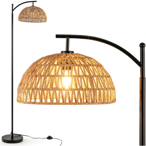 Costway – Lampadaire arc 160 cm en métal et corde en papier – Abat-jour incassable – Interrupteur à pédale – Base stable avec patins antidérapants