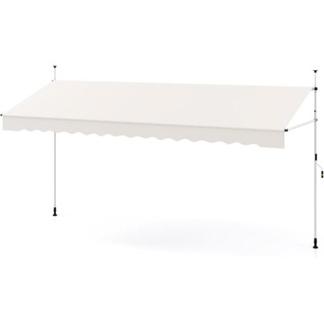 Auvent Rétractable Manuel, 400 x 300 cm (L x H) Réglable en Hauteur, Pare-Soleil Extérieur avec Manivelle, Sans Perçage Blanc (1/5)