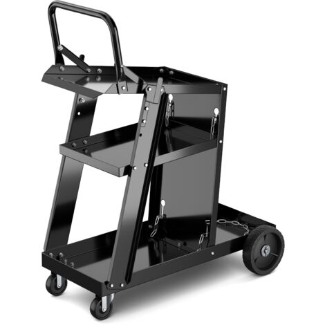 Chariot de Soudage à 3 Niveaux, avec Table Inclinable et 4 Roues, Stockage de Réservoir avec Chaînes Anti-basculement, 70 x 38 x 87 cm