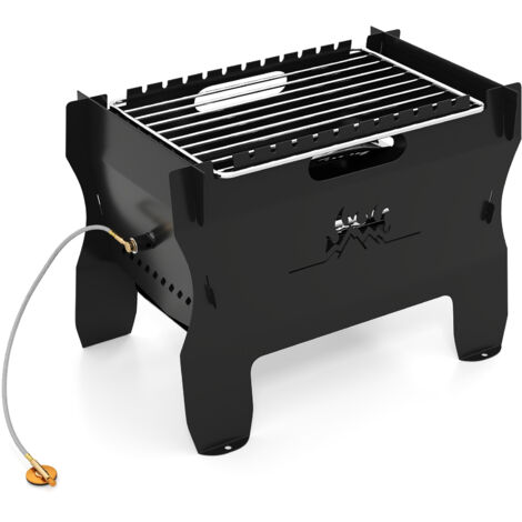 Brasero Portable à Double Combustible au Gaz Butane avec Grille en Acier Inoxydable et Sac de Transport, 38 x 22 x 27 cm, pour Barbecue, Pique-Nique (1/5)