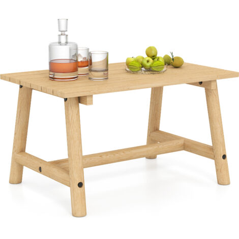 Table Basse d'Extérieur en Bois Massif avec Plateau à Lattes, Table Rectangulaire pour Jardin, Pelouse, 90 x 55 x 50 cm, Charge 125KG, Naturel (1/5)