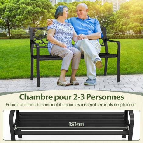Outsunny Banc Jardin 2 Places Acier - Banc Extérieur Avec Dossier Floral, Vert Foncé, Charge 240kg