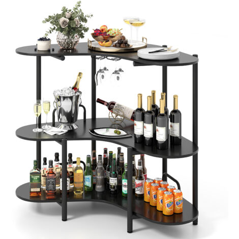 Table De Bar 3 Niveaux COSTWAY Avec Supports à Verres - 120x66x102 Cm, Plateau 50 Cm, Capacité 90 Kg (marron Rustique Et Noir)