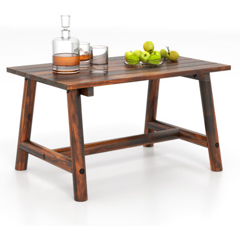 Table Basse d'Extérieur en Bois Massif avec Plateau à Lattes, Table Rectangulaire pour Jardin, Pelouse, 90 x 55 x 50 cm, Charge 125KG, Marron (1/5)