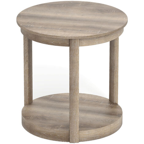 Table Basse Ronde à 2 Niveaux avec Étagère de Rangement & Pieds en Bois de Caoutchouc, Table Rustique de Ferme, 60,5 x 61 cm(Dia x H), Gris (1/3)