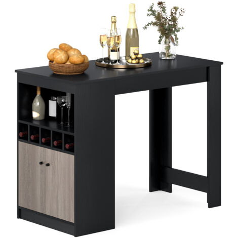 Costway – Table de bar rectangulaire 120 x 60 cm – Compartiments ouverts et armoire de rangement – Étagère réglable 5 positions – Finition effet bois naturel (1/5)