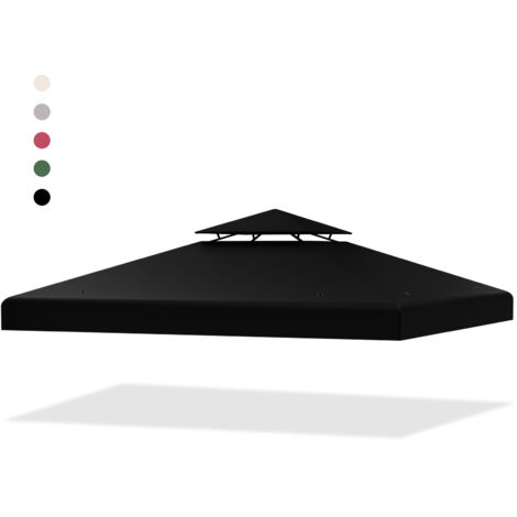 Toile de Rechange Double Toit pour Pavillon de Jardin 3 x 3 M en Polyester Impérméable Haute densité 160g/m², Toile de Toit pour Tonnelle Tente (Noir)