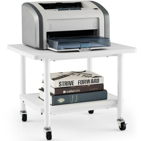 Costway – Support d'imprimante à 2 niveaux – Étagère de rangement 49x40x38cm – Capacité 55kg – 4 roulettes dont 2 verrouillables – Plateau étanche et résistant (1/5)