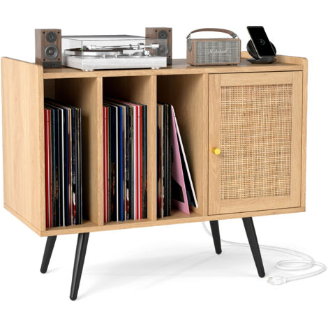 Meuble Platine Vinyle Avec Station De Charge – Étagères Rangement Salon 80x45x79,5 Cm