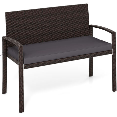 Banc en Osier pour 2 Personnes avec Coussin de Siège, Chaise Extérieure avec Dossier et Accoudoirs, 110 x 56 x 84 cm, Charge 360 KG, Gris (1/5)