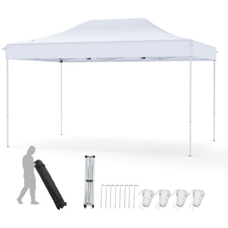 Tonnelle Pliante, 300 x 445 CM, Montage Facile, Gazebo Commercial avec Trous de Drainage, Sac à Roulettes, 4 Cordes, 8 Piquets, Blanc (1/5)