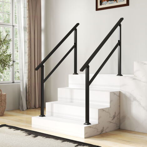 Rampe d'Escalier Extérieure en Métal, Compatible avec 4 Marches, avec Réglage d'Angle Flexible, Kit d'Installation pour Terrasse, Entrée