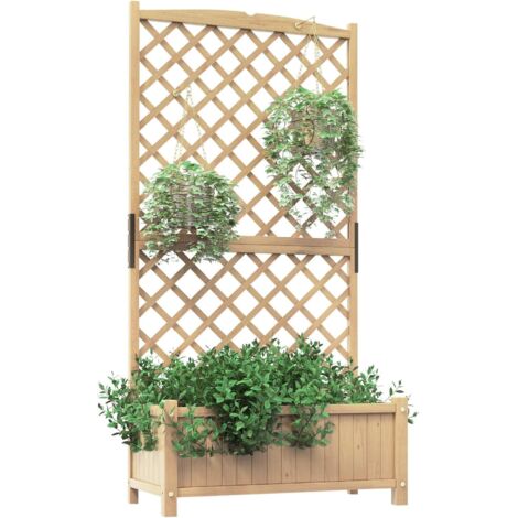 Jardinière avec Treillis en Bois de Sapin avec Trou de Drainage, Lit de Jardin Résistance aux Intempéries, Naturel (90 x 44,5 x 180 cm) (1/5)