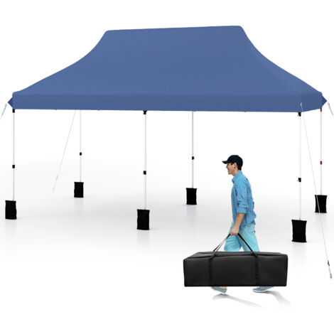 Tonnelle de Jardin Escamotable Pliable 300x600CM, Tente de Fête Imperméable Protection, 6 Sac de Sable (Bleu) (1/5)