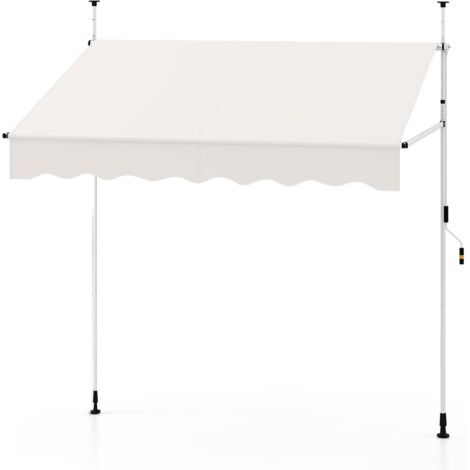 Auvent Rétractable Manuel, 200 x 300 cm (L x H) Réglable en Hauteur, Pare-Soleil Extérieur avec Manivelle, Sans Perçage Blanc (1/5)