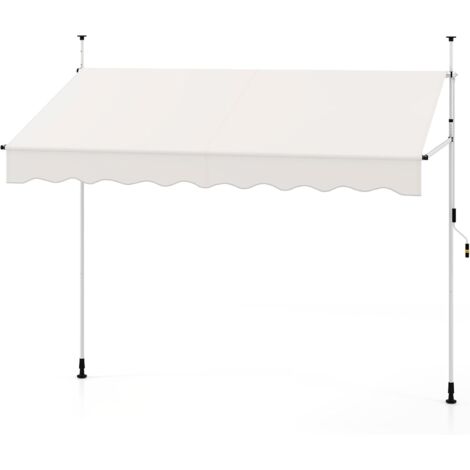 Auvent Rétractable Manuel, 250 x 300 cm (L x H) Réglable en Hauteur, Pare-Soleil Extérieur avec Manivelle, Sans Perçage Blanc (1/5)