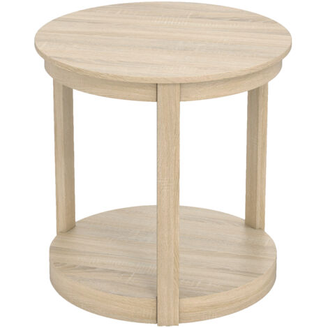 Table Basse Ronde à 2 Niveaux avec Étagère de Rangement & Pieds en Bois de Caoutchouc, Table Rustique de Ferme, 60,5 x 61 cm(Dia x H), Naturel (1/3)