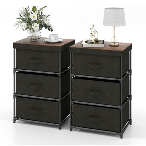 Commode 3 Tiroirs en Tissu, Commode Chambre Adulte avec Cadre en Métal, Industriel,20x48x76cm(Lot 2, Noir)