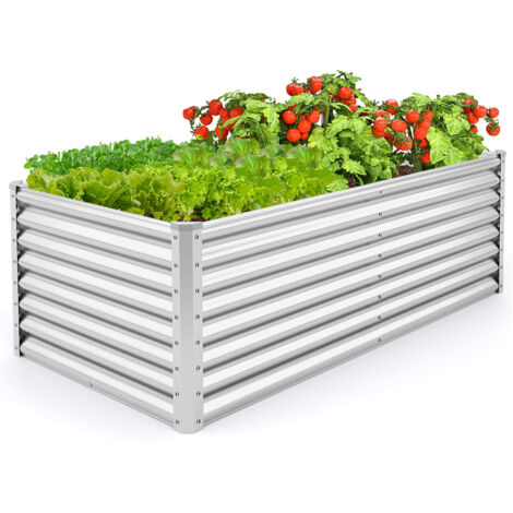 Lit de Jardin Surélevé H60 cm à Fond Ouvert, Jardinière Surélevée Rectangulaire en Métal avec Protection d'Angle Epaisse,180 x 95 x 60 cm, Argenté (1/5)
