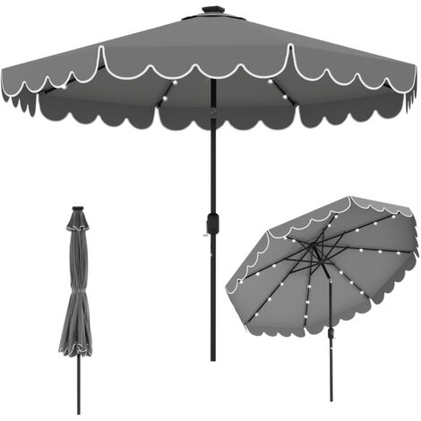 Parasol de Patio de 3 M avec 24 Lumières LED, Réglage de l'Inclinaison, Manivelle Facile, 8 Nervures, Parasol en Polyester, Gris (1/5)