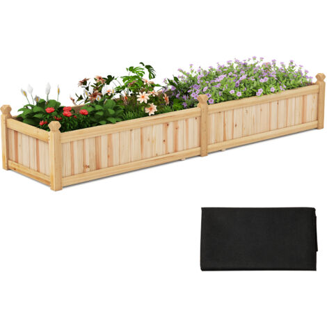 Jardinière Rectangulaire 227 x 59,5 x 40 cm avec Séparateur, Système de Drainage, Doublure, pour Cultiver des Légumes, Fleurs, Naturel (1/5)