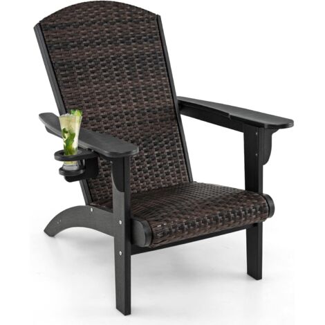 Costway – Chaise Adirondack en HDPE – Siège et dossier rembourrés en rotin – Porte-gobelet rotatif – Charge 150 kg – Confort ergonomique (1/5)